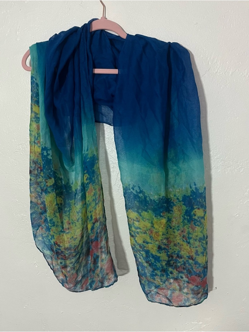 Semi Sheer Nature Floral Scarf Impressionist / Monet Inspired Wrap Shawl Vibrant